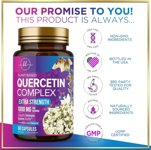 Vista 4 de Dihidrato de quercetina 1000 mg por porción - Bioflavonoides de primera calidad a base de plantas - Antioxidante extra fuerte Apoyo para la salud