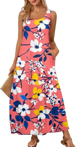 Vista 5 de Vestidos de iglesia para mujer 2025, casual, holgado, sin mangas, largo, fluido, vestido de verano con bolsillos