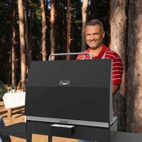 Vista 2 de Blackstone - Tapa de parrilla con bisagras mejorada con termómetro y 30 forros para tazas de grasa