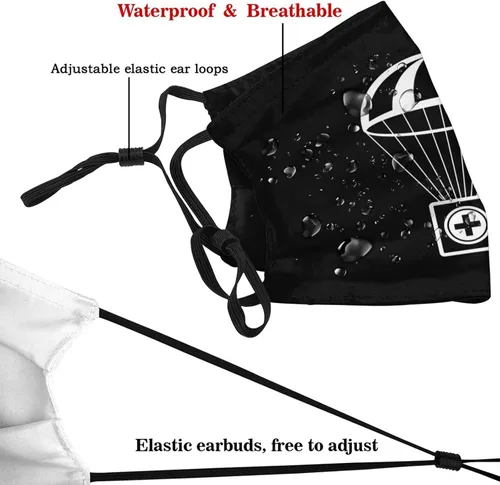 Vista 3 de Kit de primeros auxilios Máscara facial de paracaídas con impresión de doble cara, reutilizable, ajustable, universal, máscara antipolvo, unisex