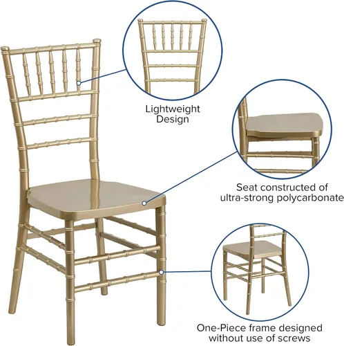 Vista 4 de BizChair Silla Chiavari apilable de resina dorada