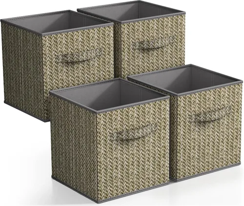 Vista 13 de Sorbus Cubos de almacenamiento de tela plegables – Cestas de organización plegables de 11 pulgadas con asa – 4 canicas negras para despensa Negro
