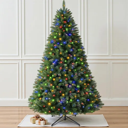 Vista 6 de Árbol de Navidad de abeto preiluminado de 6 pies con control remoto, 300 luces LED de cambio de color blanco cálido multicolor, artificial
