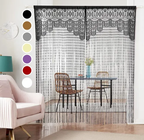 Vista 2 de HSYLYM - Cortina de puerta de encaje para privacidad, estilo macramé boho, para ventanas y como separador de paredes, cubre ventanas y puertas
