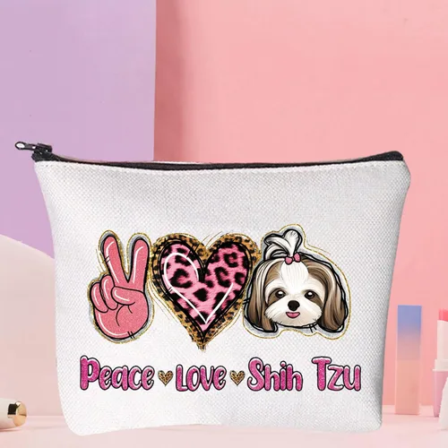 Vista 4 de WZMPA Divertida bolsa de cosméticos Shih Tzu Shih Tzu, regalo para amantes de la paz y amor Shih Tzu, bolsa de maquillaje con cremallera, bolsa
