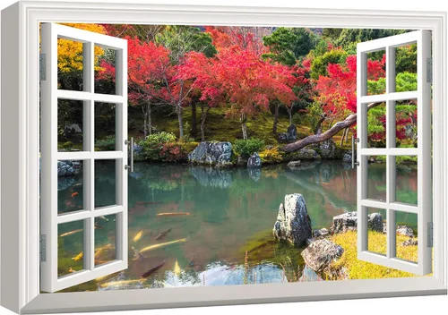 Vista 26 de wall26 - Cuadro en lienzo para pared, vista de ventana, río neón turquesa, rápido, bosque, lago, arroyo, naturaleza salvaje, fotografía, realismo