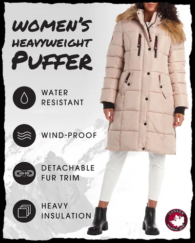 Vista 2 de CANADA WEATHER GEAR Chaqueta de invierno para mujer, parka pesada y larga con burbujas (S-XL)