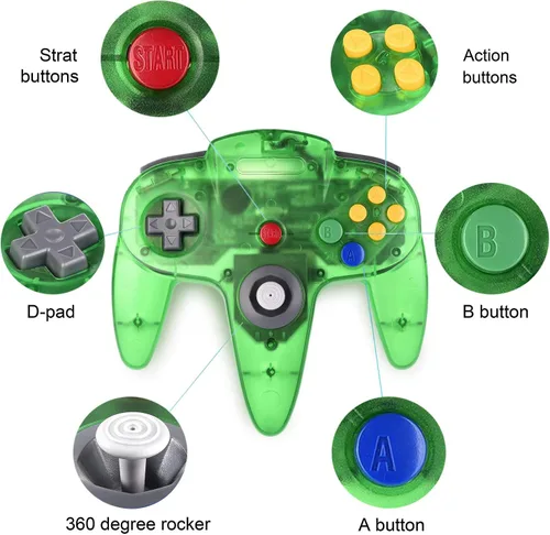 Vista 6 de miadore 4 Pack Classic N64 Controller, Wired N64 Controllers with Upgraded Joystick (Non PC USB Version)(RedBlueClear GreenClear Blue)