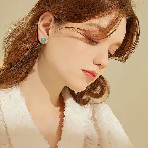 Vista 111 de Jade Earrings Studs,Green Jade Earrings for Women,925 Sterling Silver Earrings Studs for Sensitive Ears,Handmade Jade Earrings for Birthday