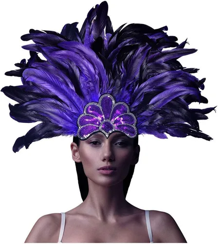 Vista 3 de HOMELEX Diadema de plumas negras para mujer diadema de carnaval diadema de concurso de los años 20 púrpura-1