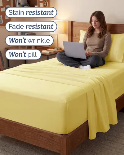 Vista 445 de Extra Deep Twin XL Sheet Set - 3 Piece College Dorm Room - White 01-Blanco