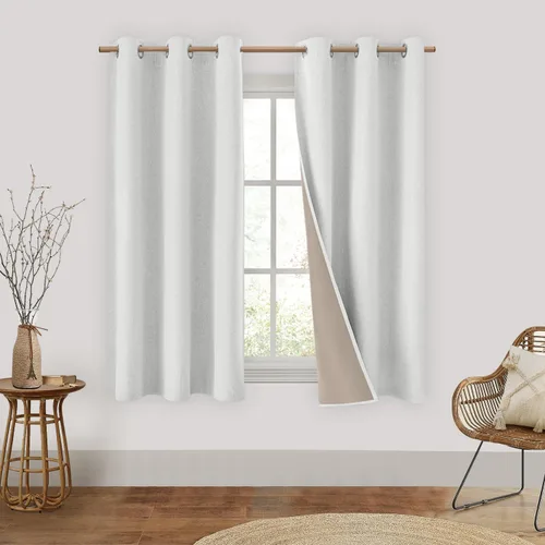 Vista 38 de HOMEIDEAS Cortinas 100% opacas beige de 63 pulgadas de largo, mezcla de lino con textura de oscurecimiento, cortinas con aislamiento térmico