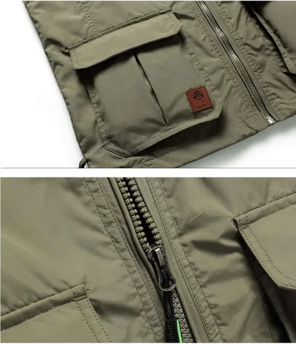 Vista 2 de Flygo Chaleco de pesca ligero para hombre con múltiples bolsillos para viajes al aire libre