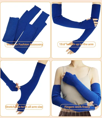 Vista 57 de Guantes cálidos de cachemira de brazo largo para mujer, guantes de invierno acogedores sin dedos, calentadores de brazos suaves, gran regalo