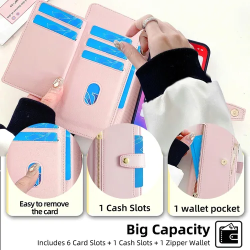 Vista 3 de Funda compatible con Itel Vision 1, compatible con Itel Vision 1, funda para teléfono [6 ranuras para tarjetas + 1 clip para dinero + 1 cartera]