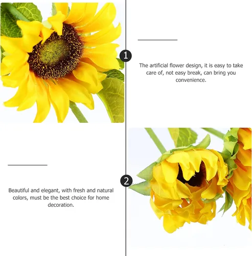 Vista 3 de Happyyami Paquete de 2 flores artificiales de girasoles de plástico, decoración versátil para espacios al azar