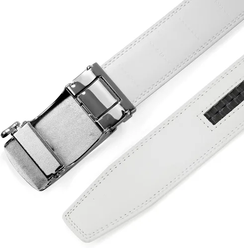 Vista 8 de Clubbelts Cinturón de cuero con trinquete para hombre con hebilla automática, negroblancomarrón, 1 38 de ancho, cinturón de vestir ajustable