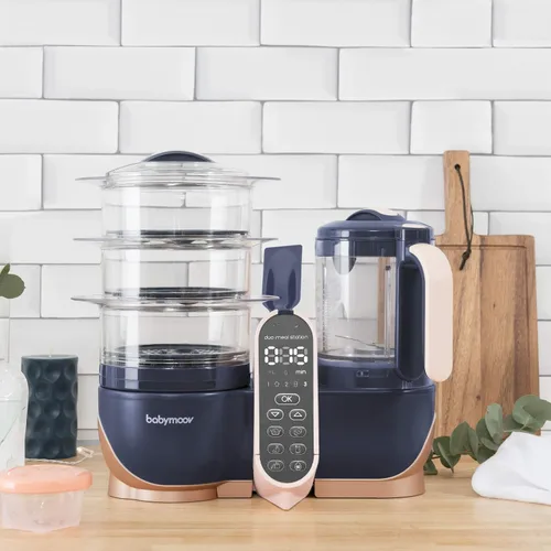 Vista 2 de Babymoov Paquete de almacenamiento y fabricante de alimentos para bebés - Duo Meal Station XL 6 en 1 licuadora de vapor + 6 tarros de vidrio