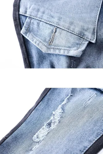 Vista 6 de SABATUTU Pantalones de mezclilla ajustados para hombre, elásticos, rasgados, desgastados, de pierna recta, a la moda, cintura alta y flexible