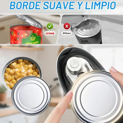 Vista 5 de Abrelatas eléctrico recargable por USB - Funciona con batería, operación automática de un toque, soporte magnético para tapa y corte de borde suave