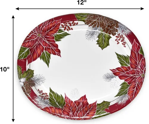 Vista 2 de Gift Boutique 50 Unidades Platos Ovalados de Follaje de Flor de Pascua Navideña de 10" x 12" – Bandejas de Papel Navideñas para Fiestas y Reuniones