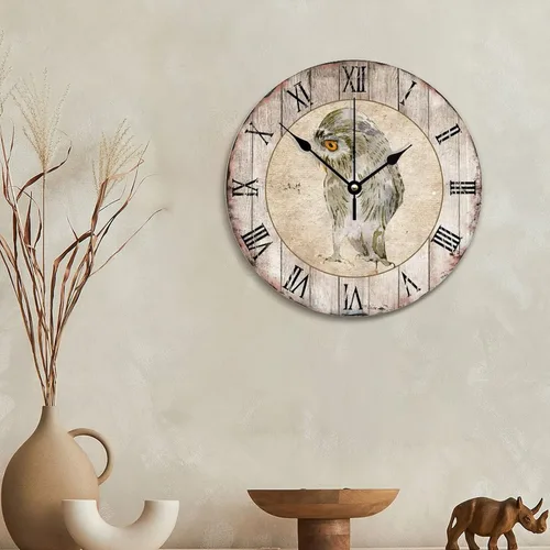 Vista 3 de Reloj de pared retro de París búho redondo de 10 pulgadas, funciona con pilas, silencioso, sin tictac, fácil de leer, reloj de pared rústico