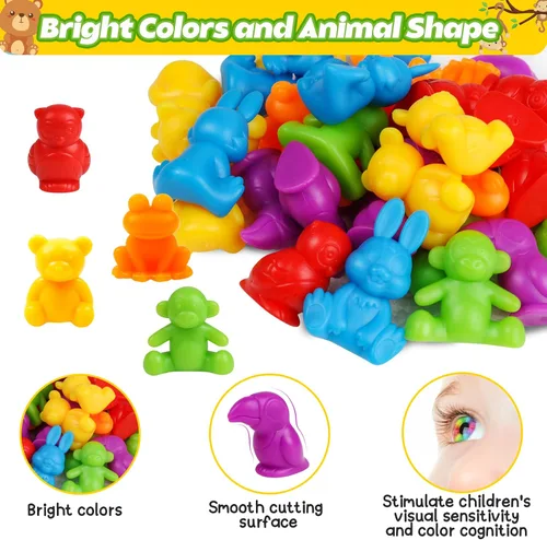 Vista 3 de Juegos de clasificación de animales por color con cuencos de clasificación Montessori sensorial, juguetes educativos tempranos para aprender