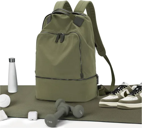 Vista 10 de Mochila de gimnasio para mujer, pequeña bolsa de gimnasio con compartimento para zapatos, mochila impermeable para deportes con bolsillo húmedo