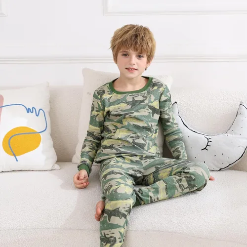 Vista 3 de V.&GRIN Conjunto de pijama de manga larga para niños, ropa de dormir de algodón para niños de 2 a 12 años