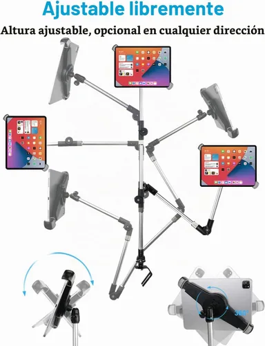 Vista 4 de Soporte grande para tablet con perno de piso de automóvil, brazo plegable de rotación de 360° para iPad Pro 12.9/Air, Galaxy Tabs, Surface Pro/Go