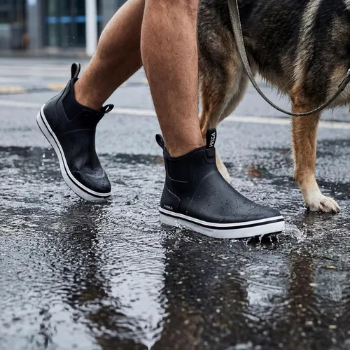 Vista 3 de HISEA Botas de lluvia para hombre, impermeables, de goma, neopreno, zapatos Negro