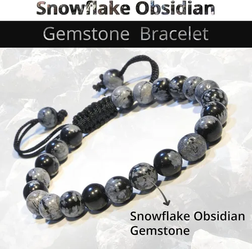 Vista 190 de Adjustable Crystal Bracelet – Gemstone Bead Bracelet with Adjustable Macrame String – Chic Gemstone Bracelet for Men and Women – 8mm Round Healing