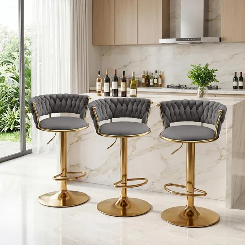 Vista 19 de Velvet Bar Stools Set of 1, Swivel Counter Height Barstools with Woven Backrest, Adjustable Height Bar Stools for Kitchen Island, Home Bar, Pub