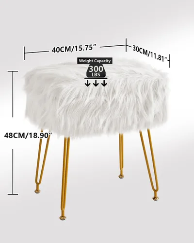Vista 3 de IBUYKE Taburete rectangular de piel sintética con almacenamiento, color blanco WBD022W Furry Makeup Chair Ottoman Soft Padded Seat Round Footrest
