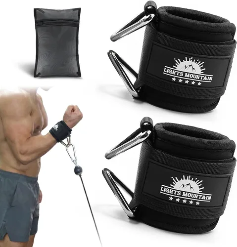 Vista 14 de Puños ajustables para muñeca de neopreno con correas acolchadas para equipos de entrenamiento de fuerza con máquinas de cable