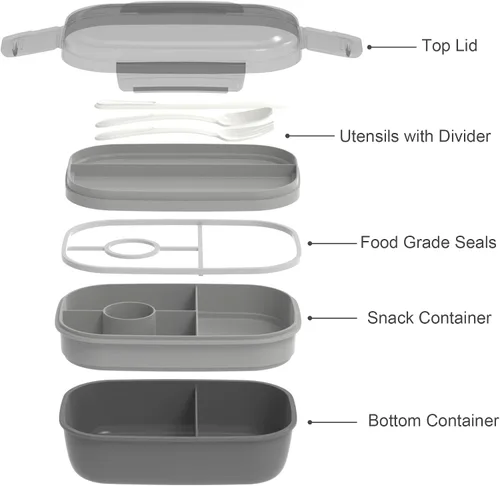 Vista 2 de JBGOYON® Juego de lonchera Bento, 3 recipientes apilables para adultos y niños, incluye bolsa de almuerzo, a prueba de fugas y sin BPA, juego
