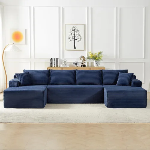 Vista 10 de Sofá modular Cloud de 104 pulgadas con diván en forma de L, sofás tapizados modernos con asiento profundo, sofá comprimido de esponja de pana