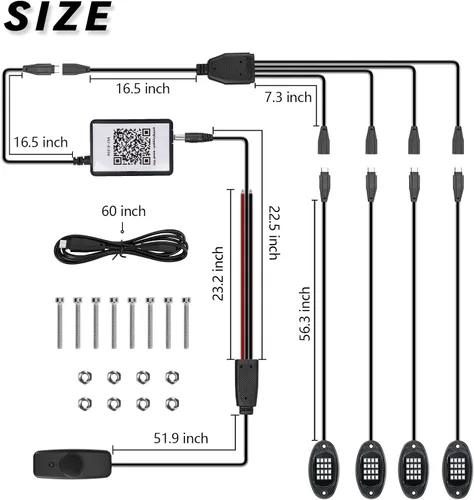 Vista 2 de 4 vainas RGB LED Rock Lights, kit multifunción de neón bajo el brillo del coche luces LED de roca intermitentes modo de música rueda luz debajo