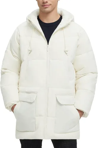 Vista 12 de Abrigo largo de invierno con capucha para hombre, chaqueta acolchada cálida resistente al agua para clima frío, parka