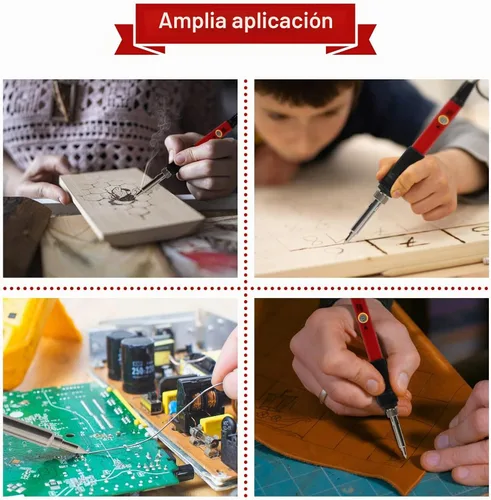 Vista 6 de Kit de combustión de madera para principiantes, 73 bolígrafos profesionales de leña y accesorios de madera, tallado en relieve y quema de madera Rojo