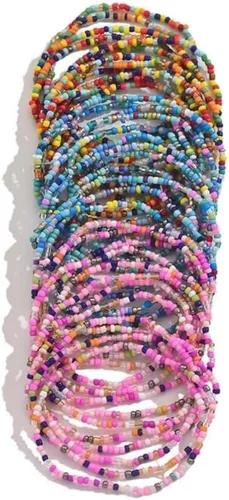 Vista 7 de Caiyao Juego de 36 pulseras elásticas coloridas con cuentas de semillas bohemias, multicapa, de arcoíris, pulsera elástica con cuentas de cristal