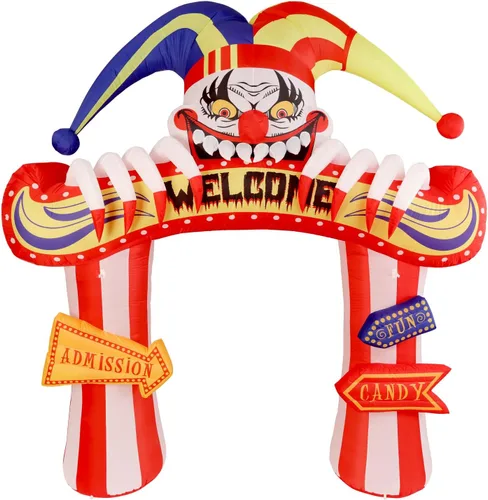 Vista 2 de WBHome 3 m Arco de payasos inflables de Halloween para decoración de exterior, del Día de los Muertos, para patio con luz LED integrada