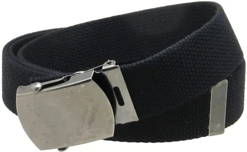 Vista 3 de Cinturón de tela de lona estilo militar hebilla de plata antigua/punta color sólido 54" de largo
