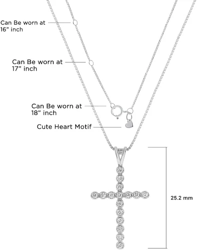 Vista 2 de La Joya Collar de cruz de diamante cultivado en laboratorio para mujer, colgante de cruz de diamante TW de 16-12 quilates en plata de ley 925