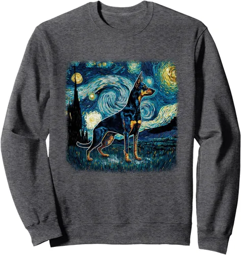 Vista 5 de Perro en la noche estrellada van gogh Dobie minpin Doberman Pinscher Sudadera, Negro