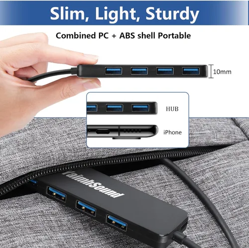 Vista 6 de Hub USB 3.0 de 4 puertos, divisor USB T-Sound para laptop, adaptador de teclado y mouse PS4 para Dell, Asus, HP, MacBook Air, Surface Pro, Acer