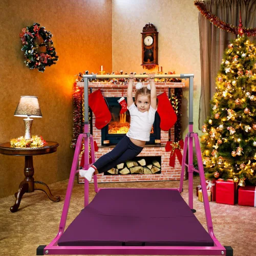 Vista 6 de Barra de gimnasia plegable y movible, barra horizontal para niños y niñas, equipo de gimnasio que no se tambalea para el hogar en interiores, altura
