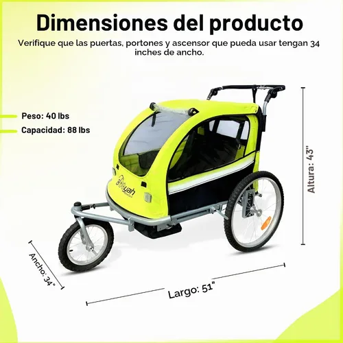 Vista 6 de Booyah Strollers Remolque de bicicleta de bebé doble 3 en 1 para niños, carriola, cochecito con suspensión, capacidad de 88 libras, diseño apto
