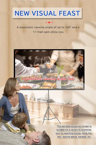 Vista 2 de Pantalla de proyector con soporte para exteriores de 60 pulgadas, 4K HD de 1.5, pantalla de película resistente a las arrugas, ángulo de visión