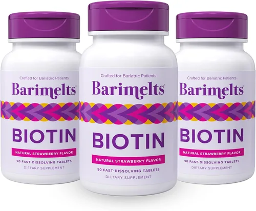 Vista 10 de Vitaminas BariMelts Biotin, sin azúcar, naturales, sabor fresa, en cápsulas masticables de absorción rápida, 90